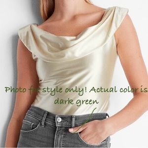 NWT Express Satin Off The Shoulder Thong Bodysuit in Green Size XL